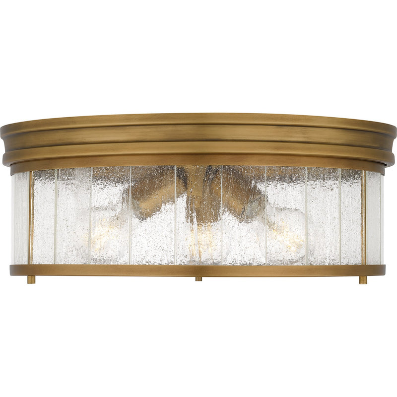 Quoizel QFL6743WS Three Light Flush Mount, Weathered Brass