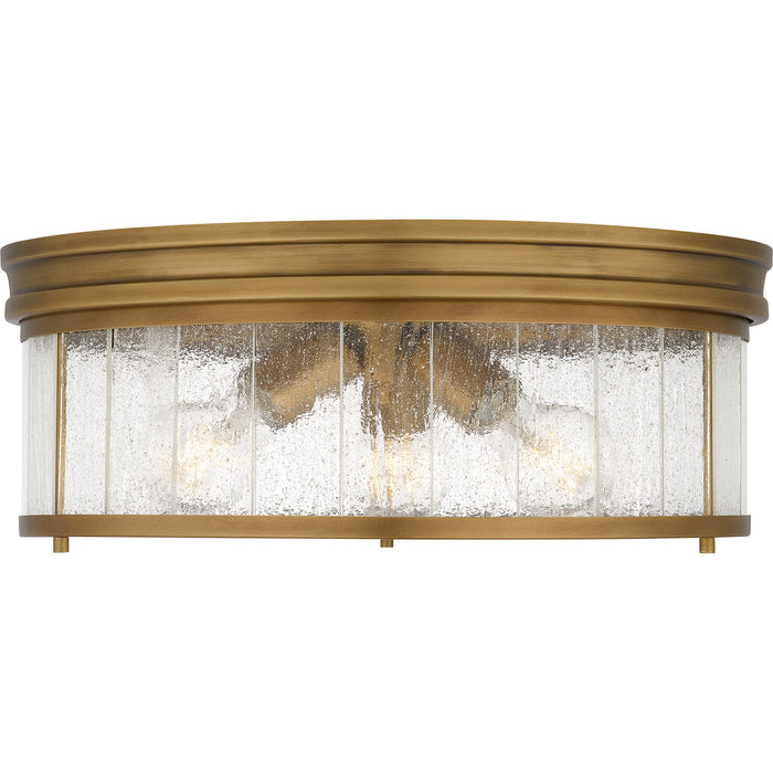 Quoizel QFL6743WS Three Light Flush Mount, Weathered Brass