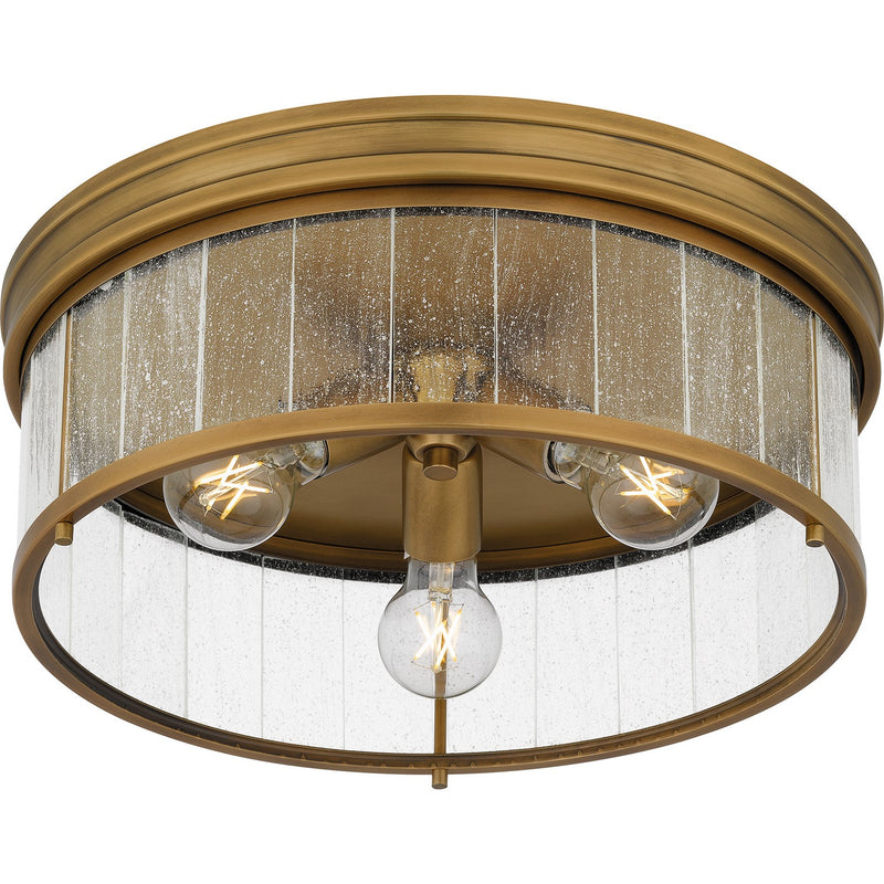 Quoizel QFL6743WS Three Light Flush Mount, Weathered Brass