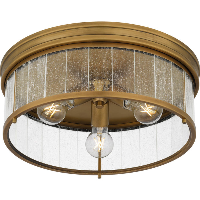 Quoizel QFL6743WS Three Light Flush Mount, Weathered Brass