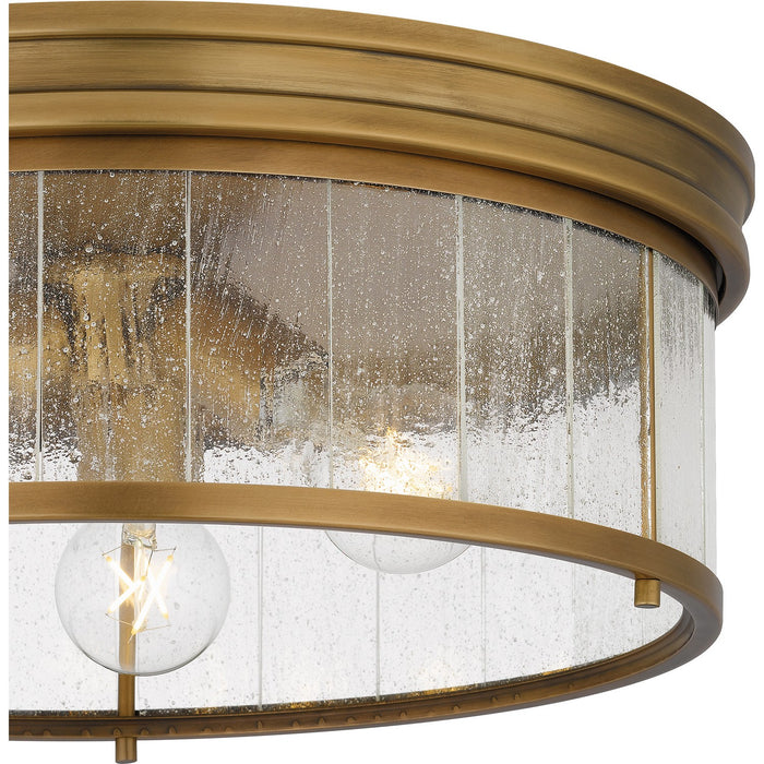 Quoizel QFL6743WS Three Light Flush Mount, Weathered Brass