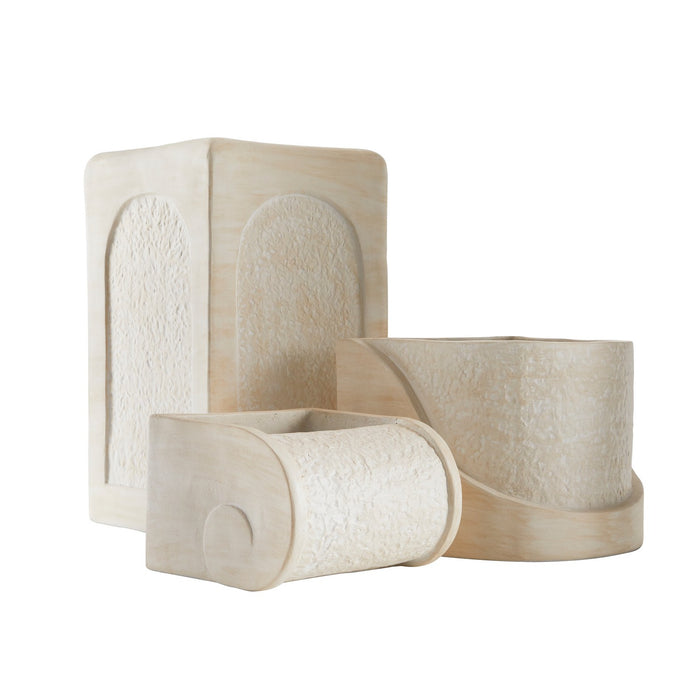 Arteriors AVS07 Planters, Set of 3, Ivory/Ivory/Clear