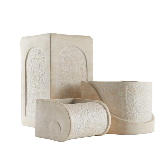 Arteriors AVS07 Planters, Set of 3, Ivory/Ivory/Clear