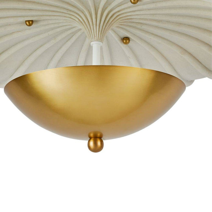 Arteriors DFC12 Three Light Flush Mount, Ivory/Antique Brass