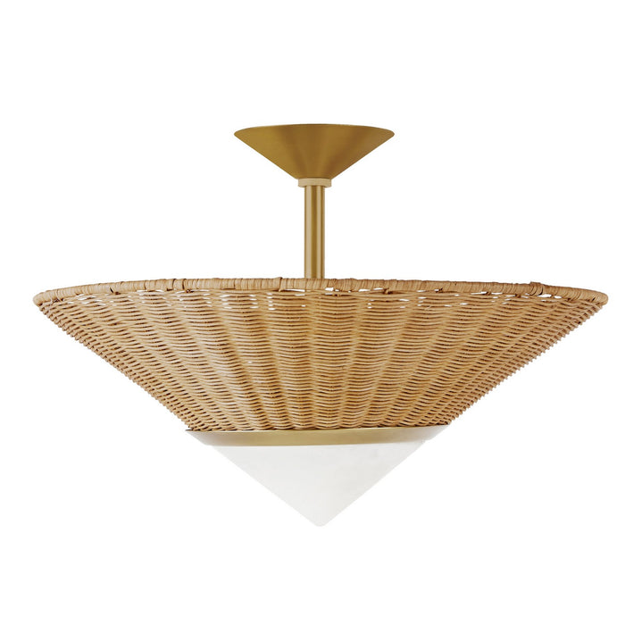 Arteriors DFC13 Three Light Flush Mount, Natural/White/Antique Brass