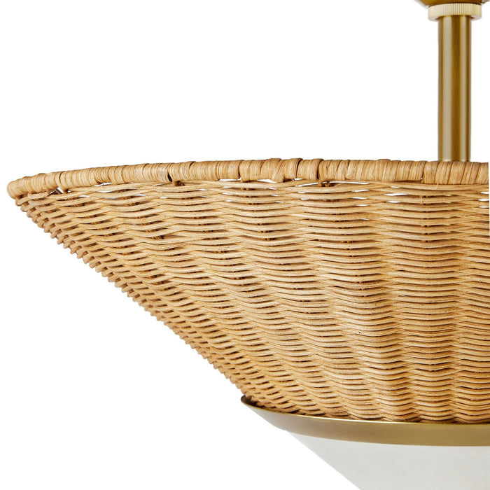 Arteriors DFC13 Three Light Flush Mount, Natural/White/Antique Brass