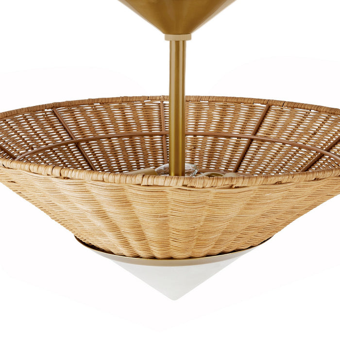 Arteriors DFC13 Three Light Flush Mount, Natural/White/Antique Brass