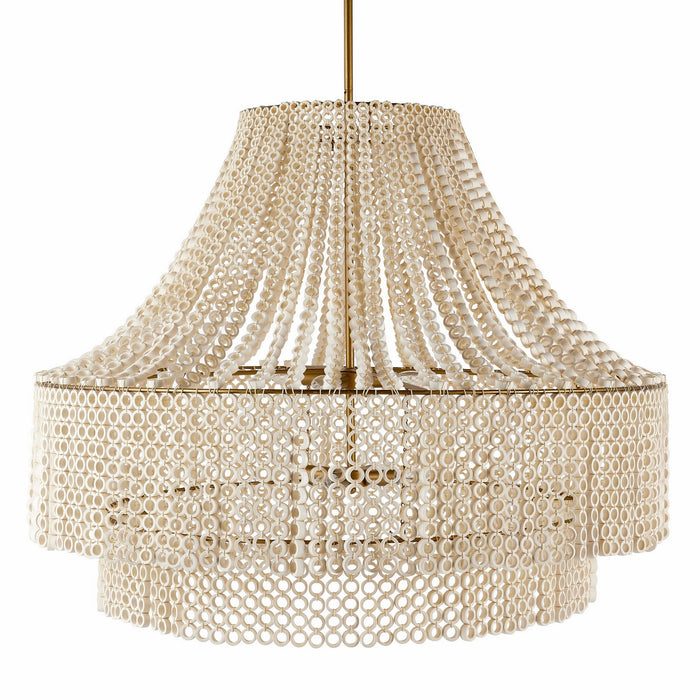 Arteriors DLS10 Eight Light Chandelier, White/Antique Brass