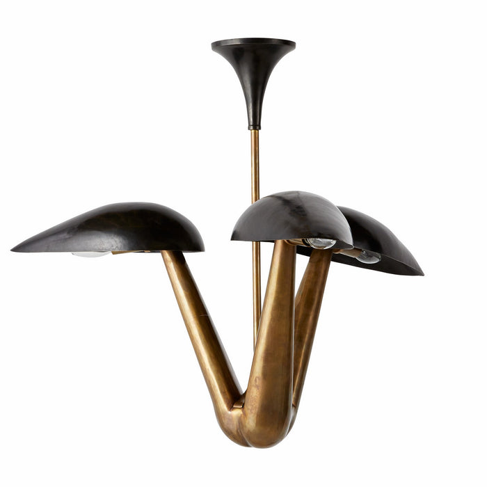 Arteriors DMI11 Three Light Chandelier, Blackened Iron/Antique Brass