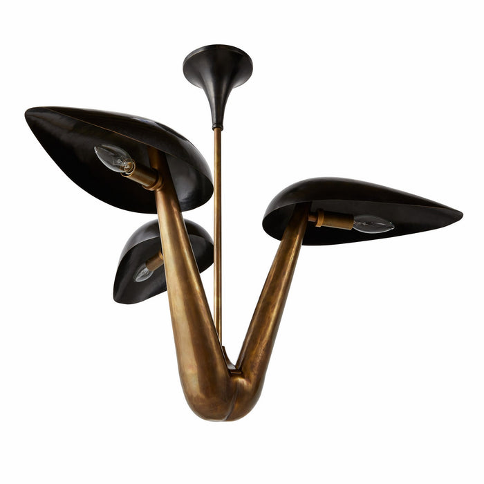 Arteriors DMI11 Three Light Chandelier, Blackened Iron/Antique Brass