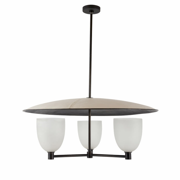Arteriors DMI12 Three Light Chandelier, Natural Iron/Frosted/Taupe