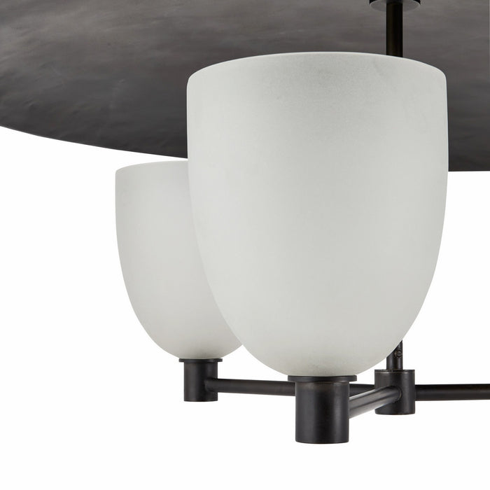 Arteriors DMI12 Three Light Chandelier, Natural Iron/Frosted/Taupe