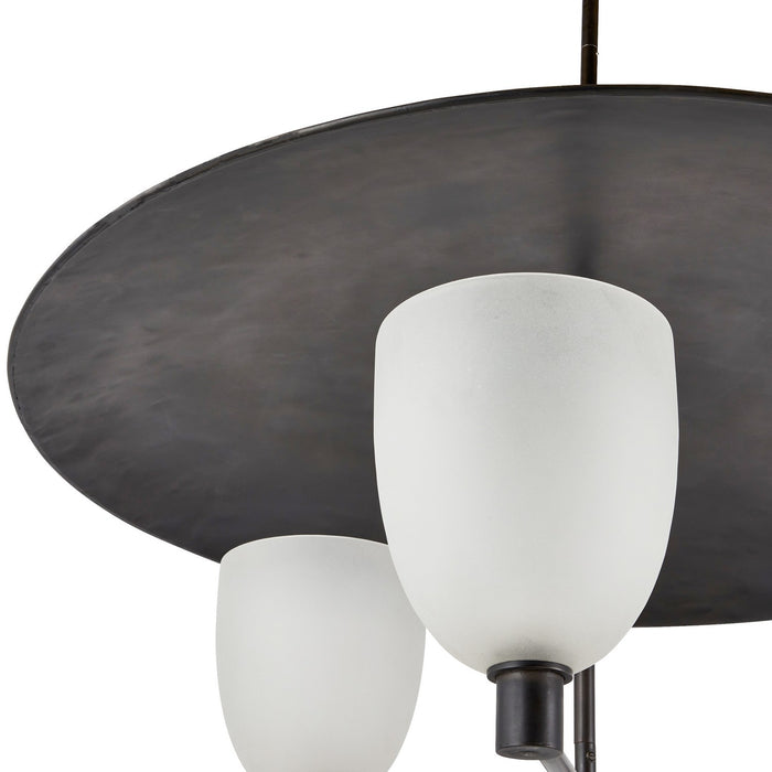Arteriors DMI12 Three Light Chandelier, Natural Iron/Frosted/Taupe