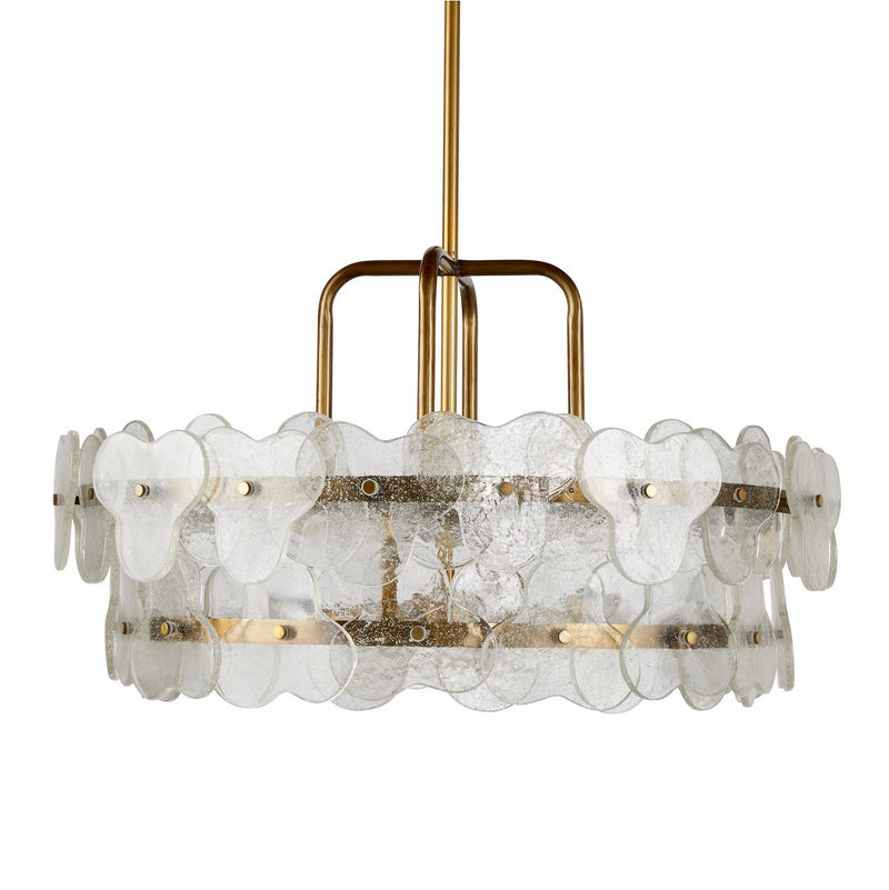 Arteriors DMI15 Four Light Chandelier, Clear/Antique Brass