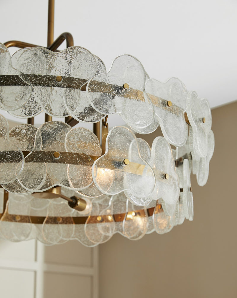 Arteriors DMI15 Four Light Chandelier, Clear/Antique Brass