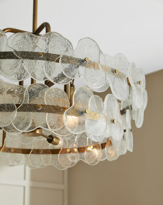 Arteriors DMI15 Four Light Chandelier, Clear/Antique Brass