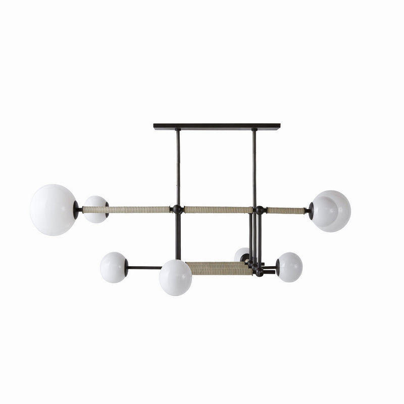 Arteriors DRC09 Eight Light Linear Chandelier, English Bronze/Opal/Taupe