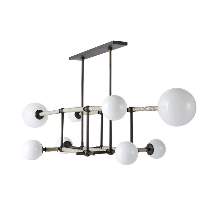 Arteriors DRC09 Eight Light Linear Chandelier, English Bronze/Opal/Taupe