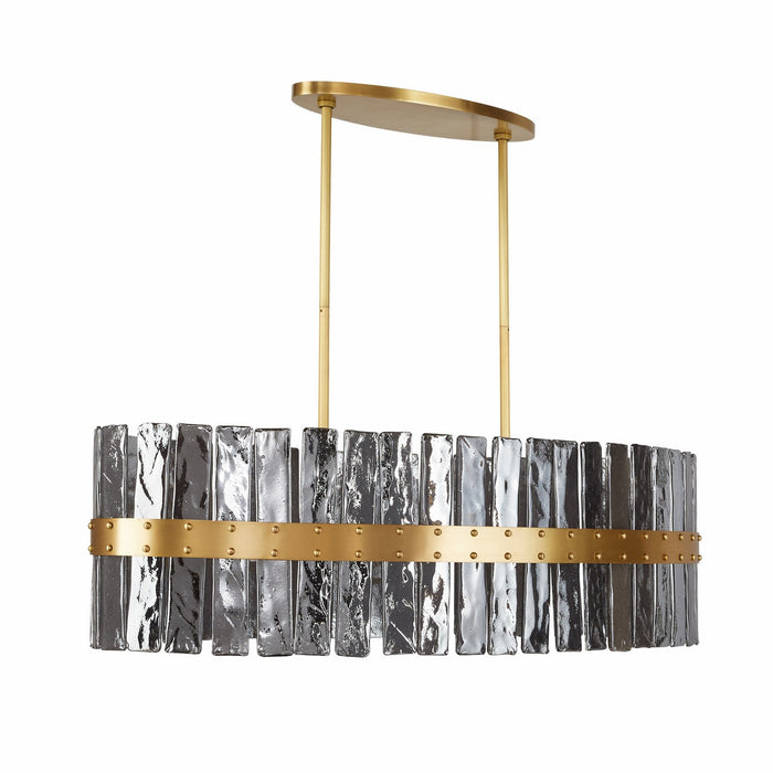 Arteriors DRC10 Eight Light Chandelier, Smoke/Antique Brass