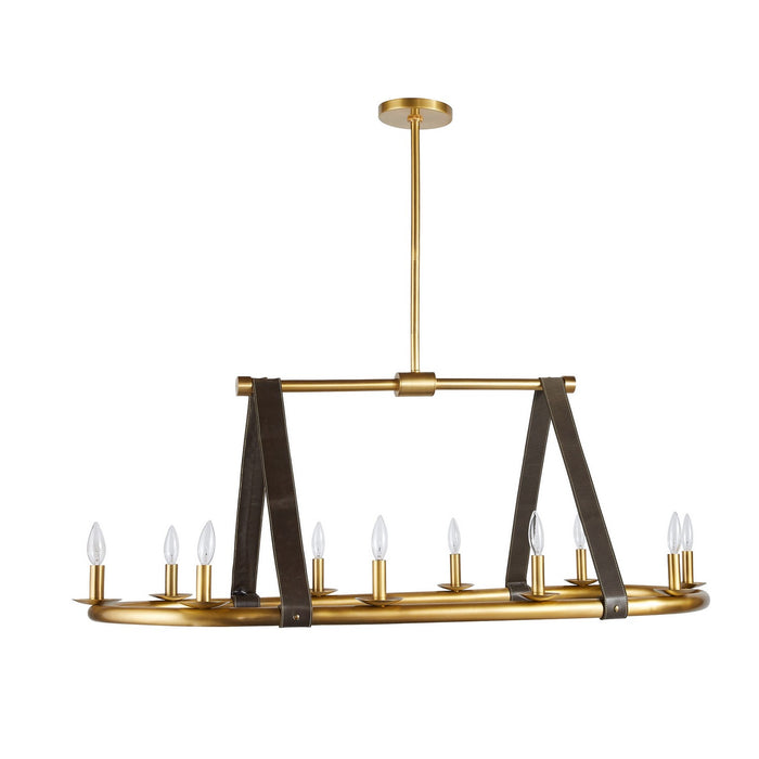 Arteriors DRI02 Ten Light Linear Chandelier, Antique Brass/Moss