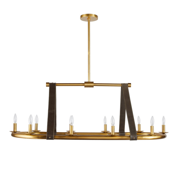 Arteriors DRI02 Ten Light Linear Chandelier, Antique Brass/Moss