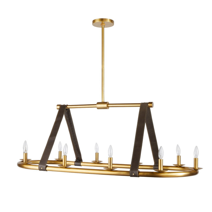 Arteriors DRI02 Ten Light Linear Chandelier, Antique Brass/Moss