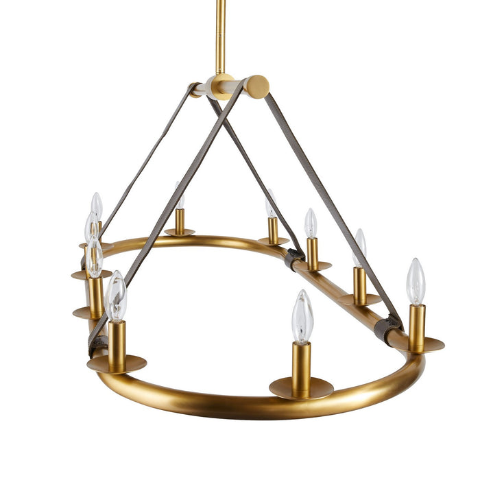 Arteriors DRI02 Ten Light Linear Chandelier, Antique Brass/Moss