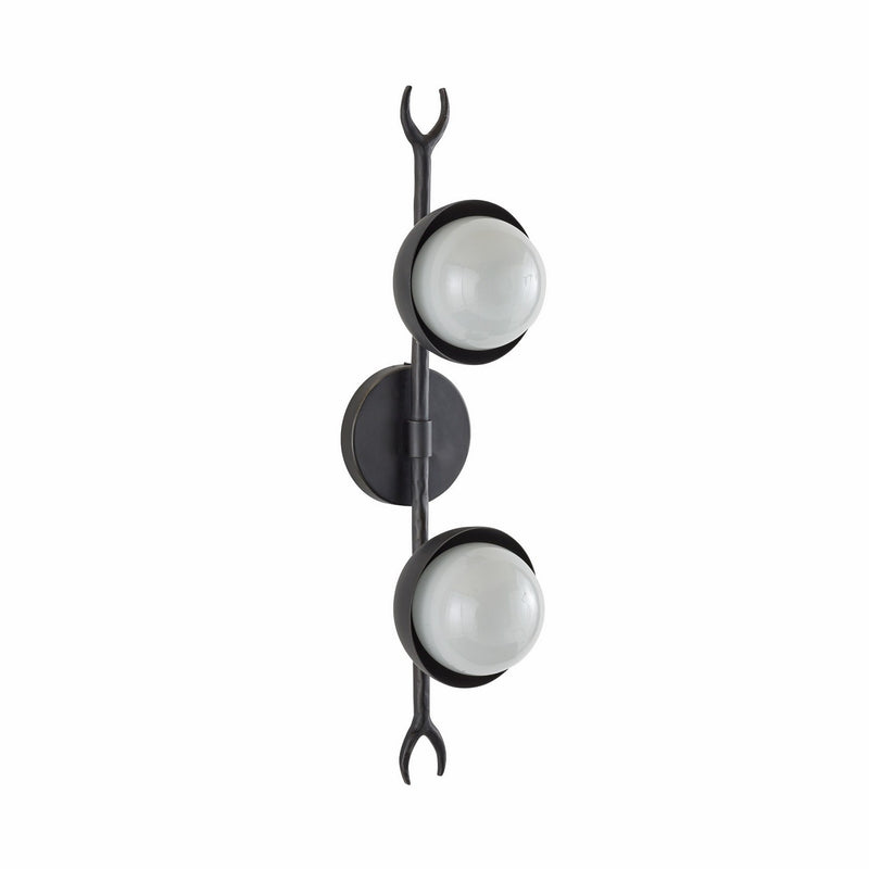 Arteriors DWI18 Two Light Wall Sconce, Blackened Iron/Frosted