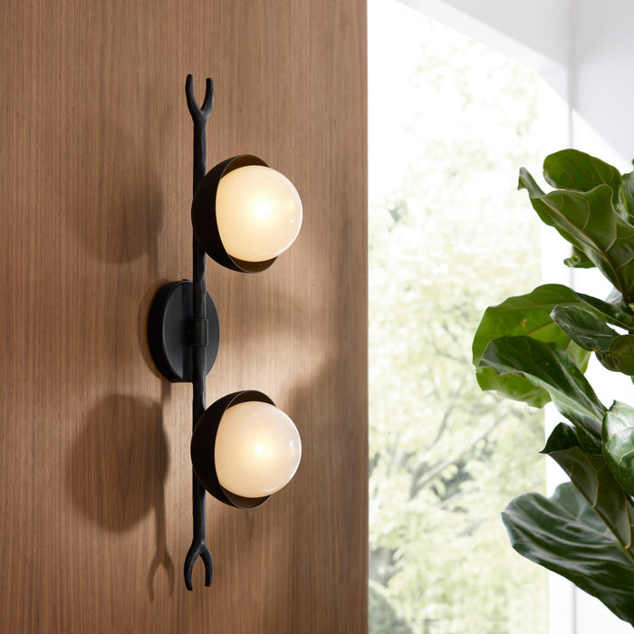 Arteriors DWI18 Two Light Wall Sconce, Blackened Iron/Frosted
