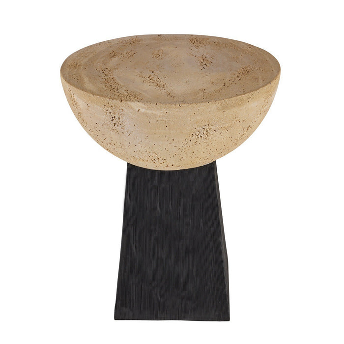Arteriors FAC02 Accent Table, Chai Travertine/Black