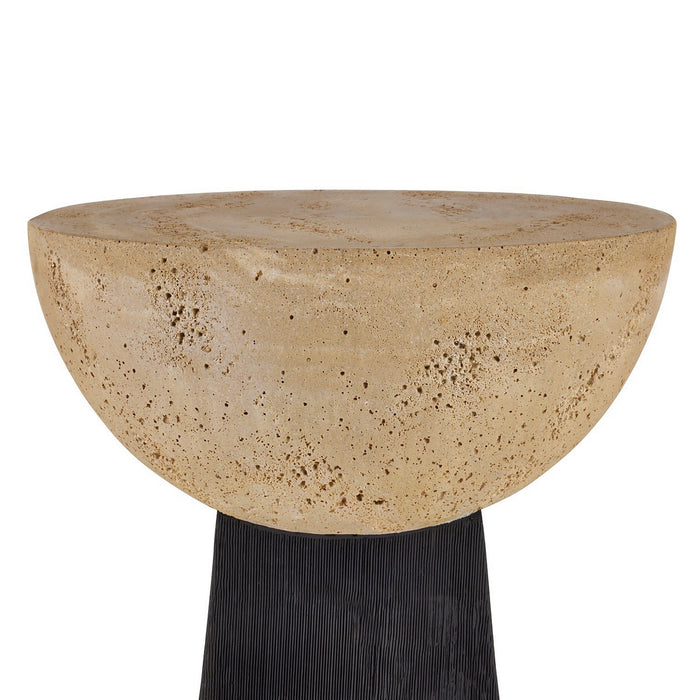 Arteriors FAC02 Accent Table, Chai Travertine/Black