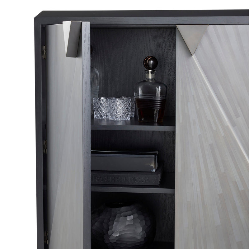 Arteriors FNS13 Cabinet, Gray Straw Marquetry/Ebony/Bronze