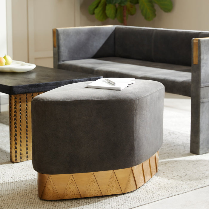 Arteriors FOI12 Ottoman, Slate Grey/Antique Brass