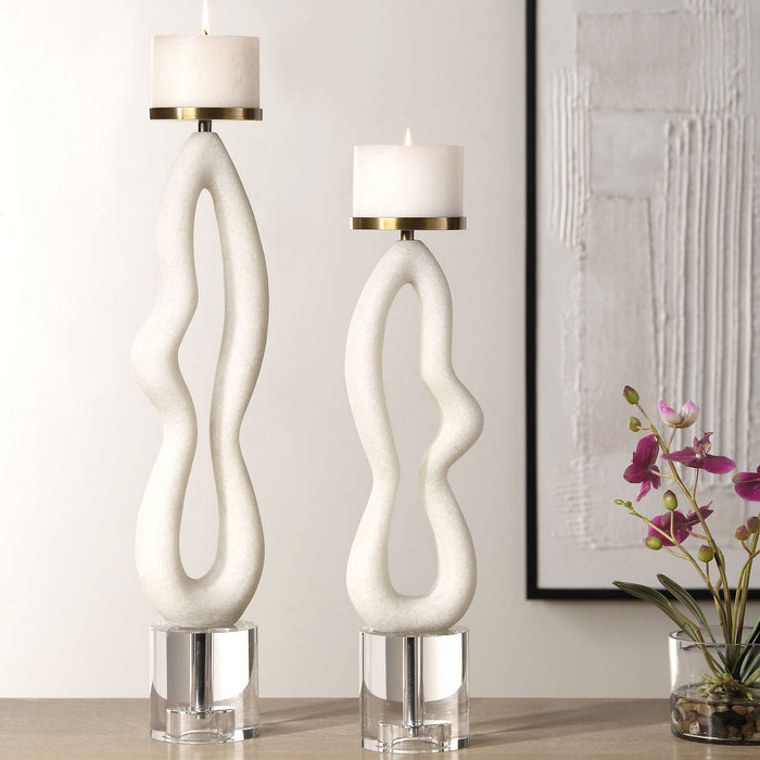 Uttermost 18160 Candleholders, S/2, Brushed Brass