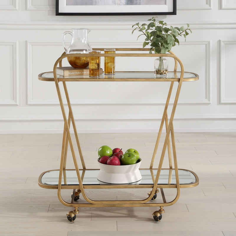 Uttermost 22907 Serving Cart, Antique Brass