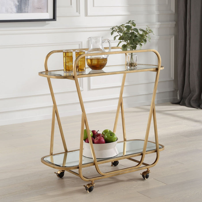 Uttermost 22907 Serving Cart, Antique Brass