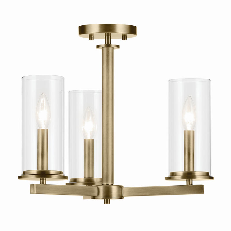 Kichler 43997NBR Three Light Chandelier, Natural Brass