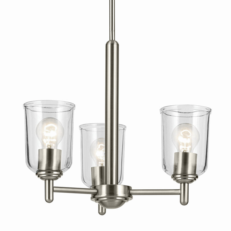 Kichler 43670NICLR Three Light Mini Chandelier, Brushed Nickel