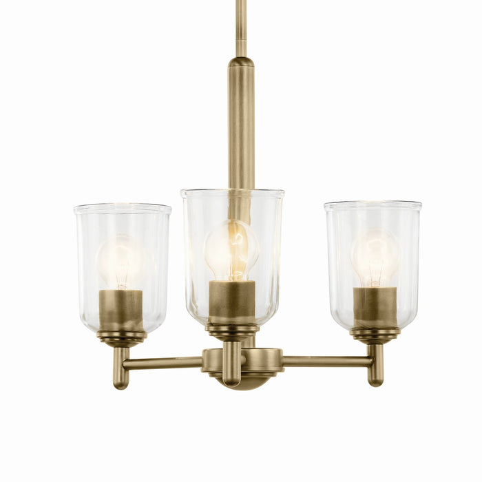 Kichler 43670NBRCLR Three Light Mini Chandelier, Natural Brass