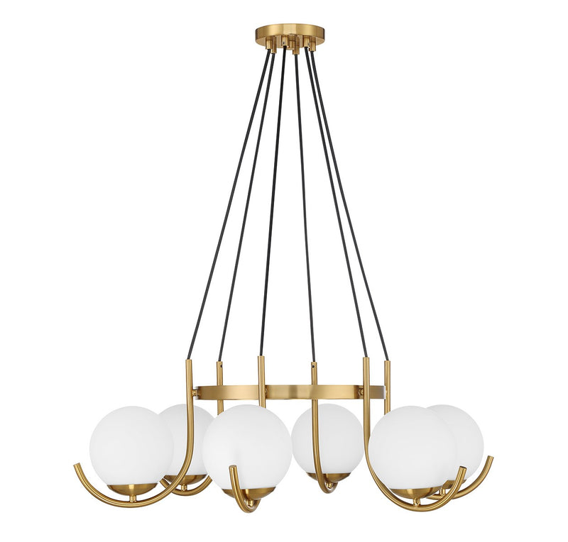 Lighting One E V6-L1-1345-6-322 Six Light Chandelier, Warm Brass
