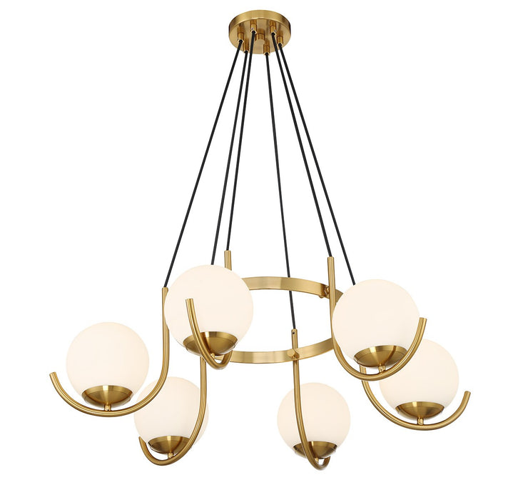 Lighting One E V6-L1-1345-6-322 Six Light Chandelier, Warm Brass