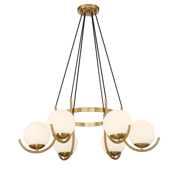 Lighting One E V6-L1-1345-6-322 Six Light Chandelier, Warm Brass