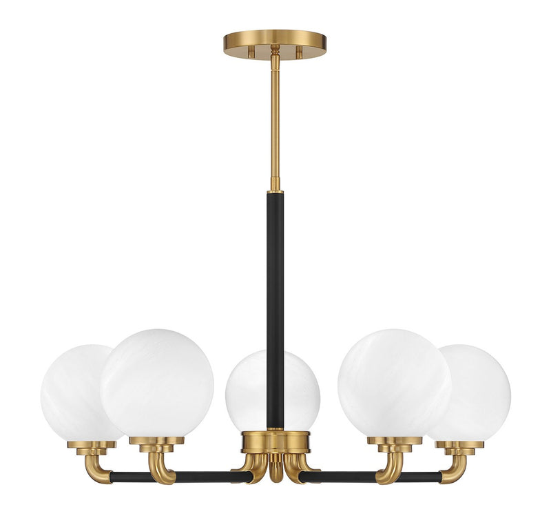 Lighting One E V6-L1-9605-5-143 Five Light Chandelier, Matte Black w/ Warm Brass