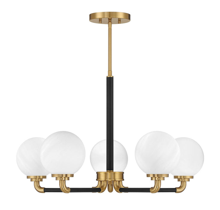 Lighting One E V6-L1-9605-5-143 Five Light Chandelier, Matte Black w/ Warm Brass
