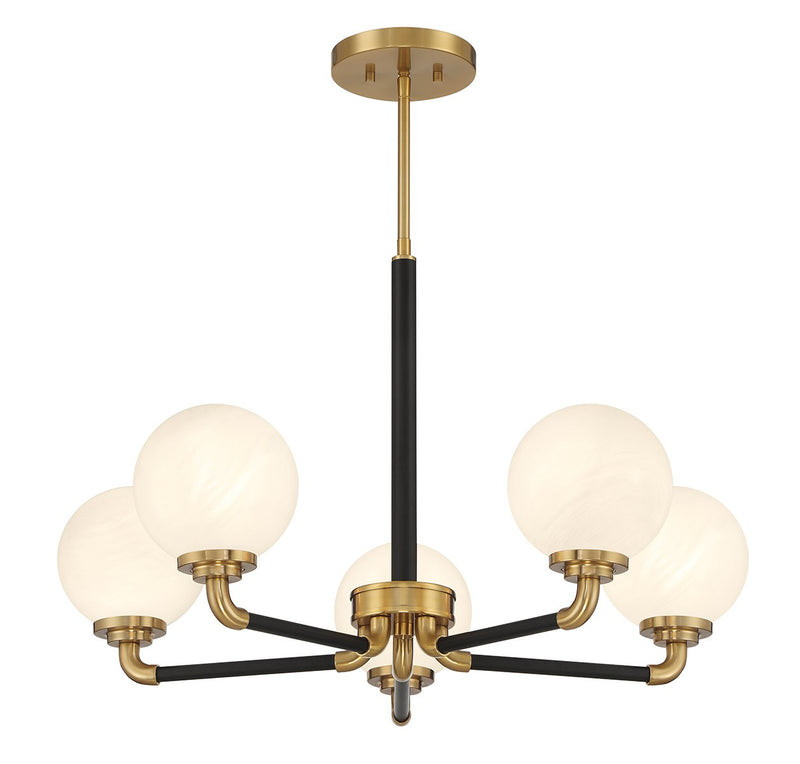 Lighting One E V6-L1-9605-5-143 Five Light Chandelier, Matte Black w/ Warm Brass