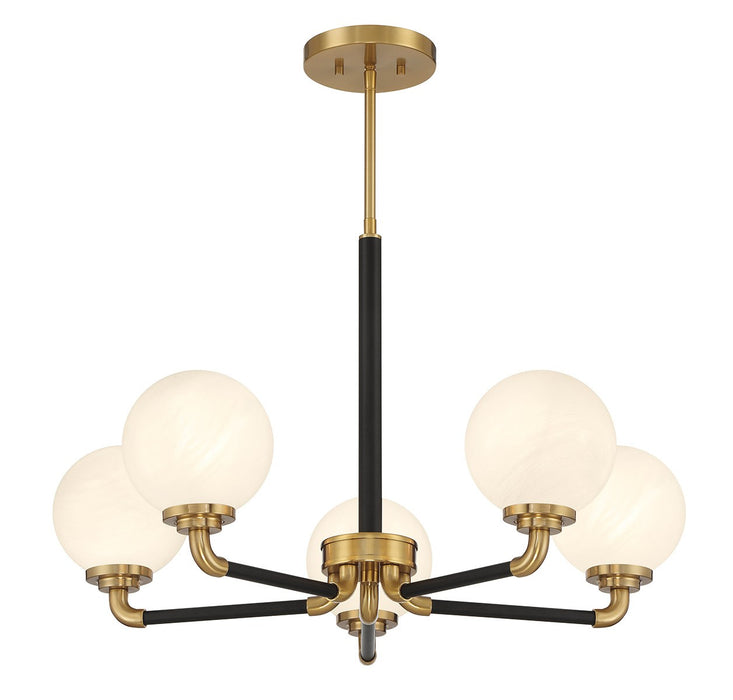 Lighting One E V6-L1-9605-5-143 Five Light Chandelier, Matte Black w/ Warm Brass