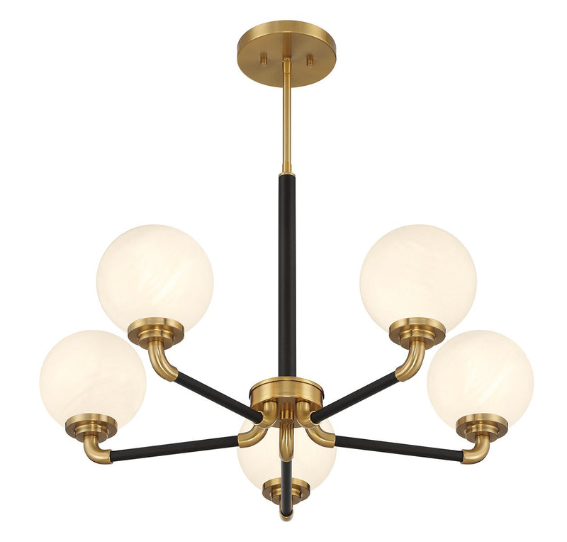 Lighting One E V6-L1-9605-5-143 Five Light Chandelier, Matte Black w/ Warm Brass