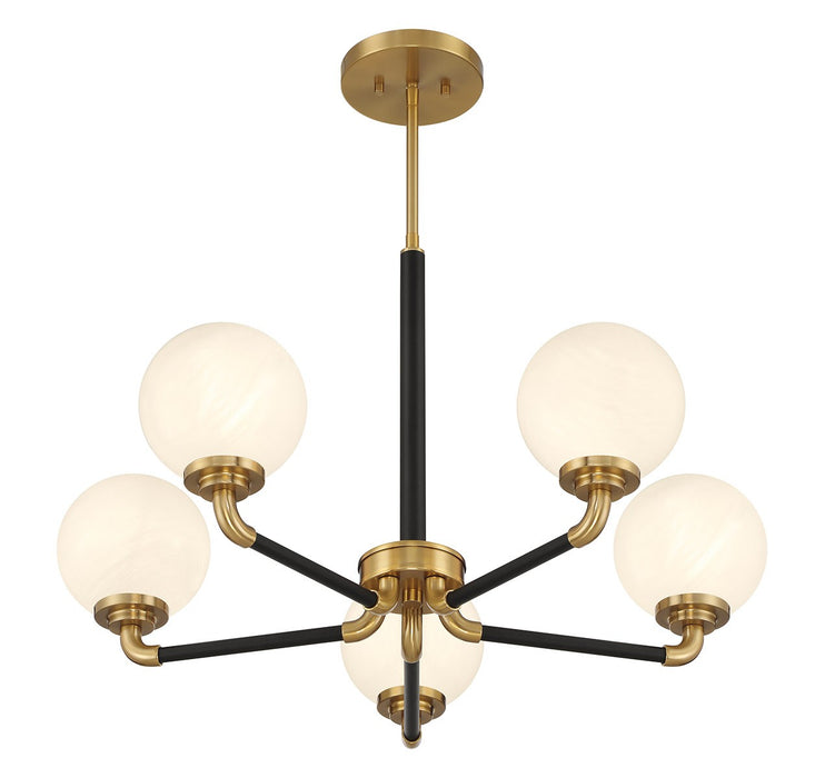 Lighting One E V6-L1-9605-5-143 Five Light Chandelier, Matte Black w/ Warm Brass