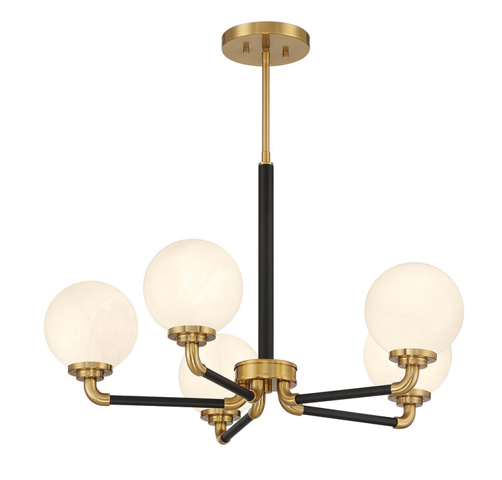 Lighting One E V6-L1-9605-5-143 Five Light Chandelier, Matte Black w/ Warm Brass