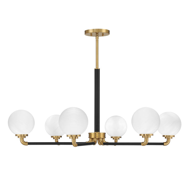Lighting One E V6-L1-9606-6-143 Six Light Chandelier, Matte Black w/ Warm Brass